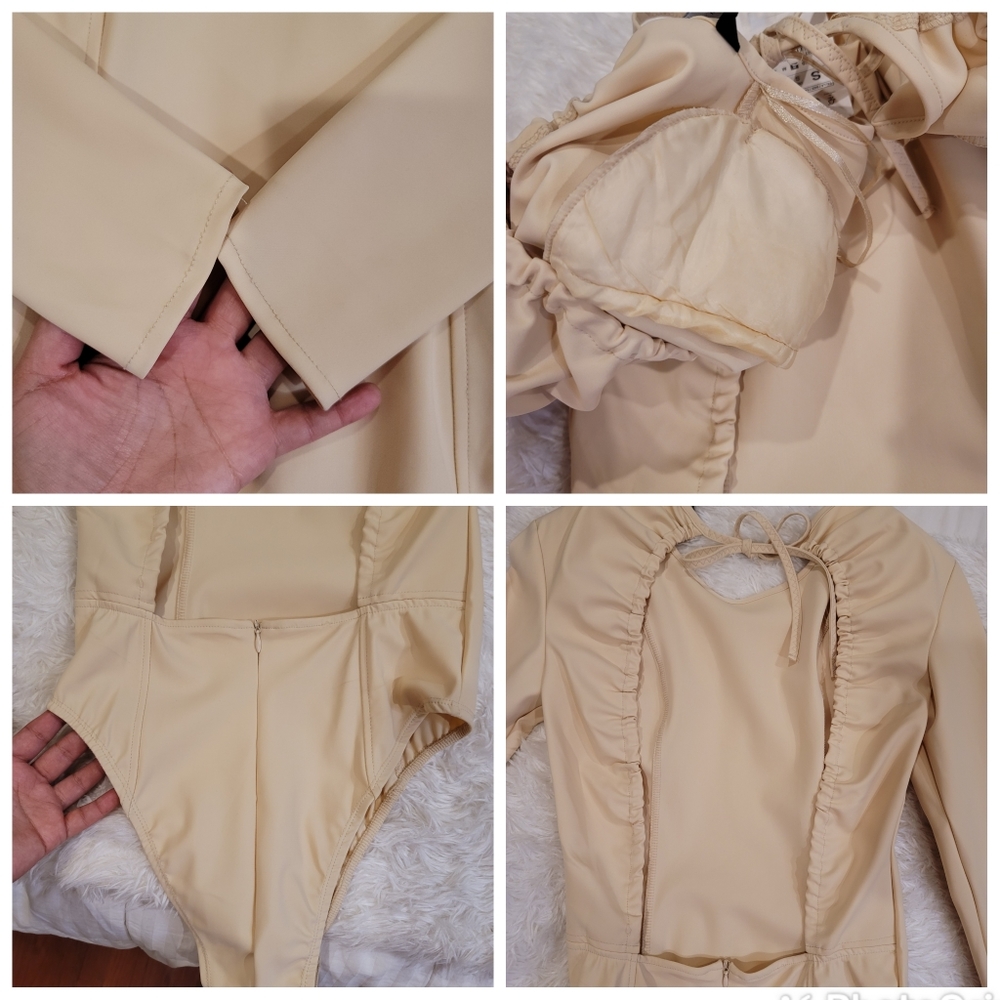 NEW ZARA faux leather look nude open back long sleeve bodysuit size small - Picture 3 of 16